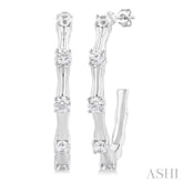 1/3 ctw Bamboo Shoot Inspired Round Cut Diamond Fashion Half Hoop Earring in 14K White Gold